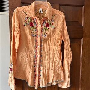 Roper Peach Embroidered Button-Down Shirt